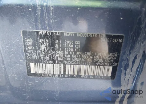 2016 Subaru Legacy 2.5I Premium from USA, damaged, VIN 4S3BNAC6XG3062966